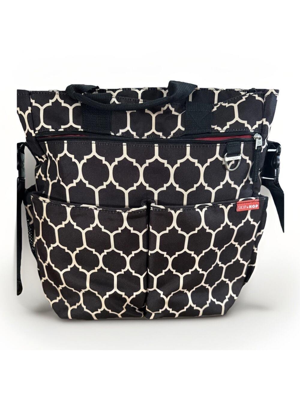 Skip Hop Duo Signature Diaper Bag Onyx Tile Black Geometric Messenger Tote Bag